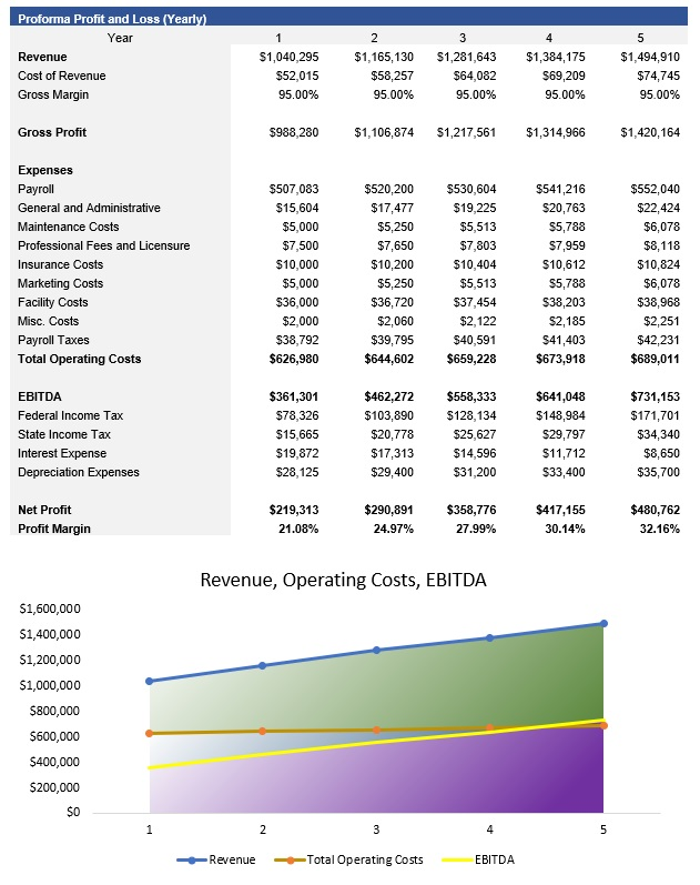 Medical Spa Profit and Loss Statement