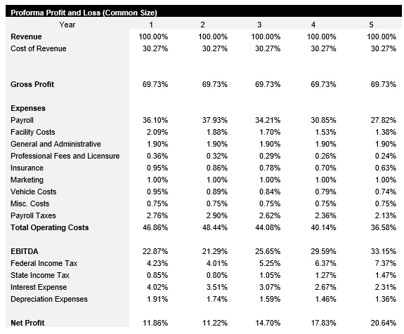 Auto Repair Shop Common Size Income Statement