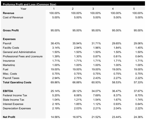 Hot Shot Trucking Common Size Income Statement