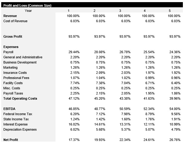 Salon Suites Common Size Income Statement