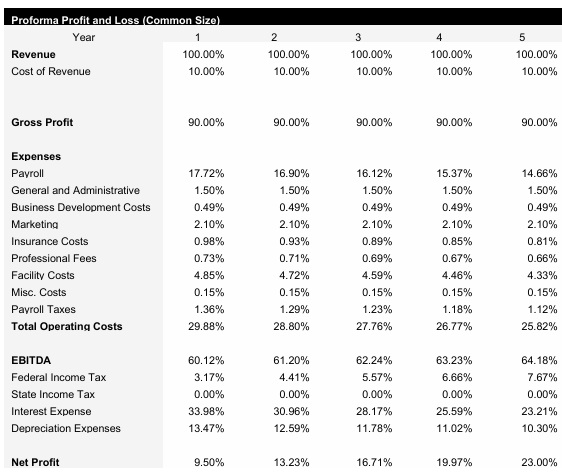 Short Term Rentals Common Size Income Statement
