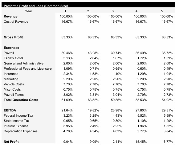 Roadside Assistance Common Size Income Statement