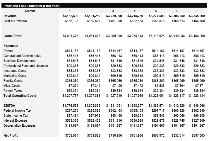 Data Center - Monthly Profit and Loss Statement