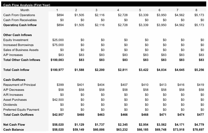 Sports Bar - Monthly Cash Flow Analysis