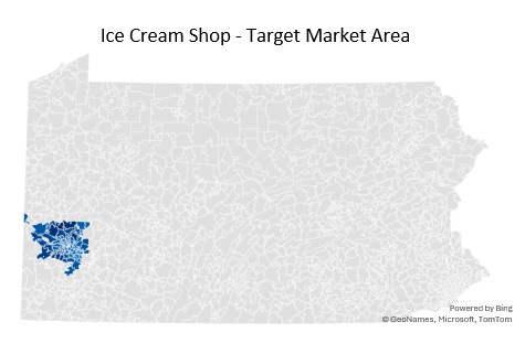 Ice Cream Shop Target Market Radius Analysis