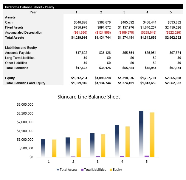 Sample Skincare Line Balance Sheet