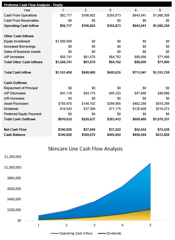 Sample Skincare Line Cash Flow Analysis