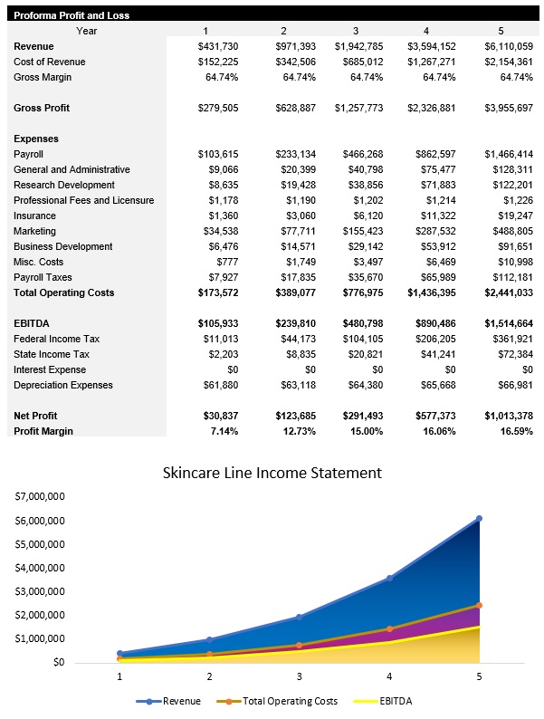 Sample Skincare Line Income Statement