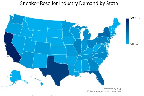What states are the most popular for sneaker reselling?