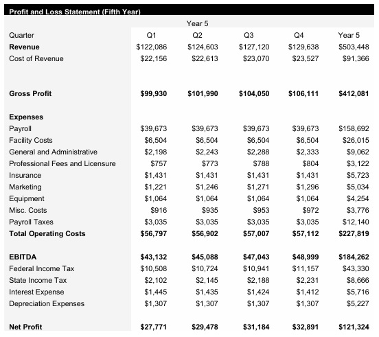 Brazilian jiu-jitsu Gym - Year 5 - Income Statement