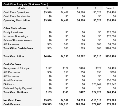 Brazilian jiu-jitsu Gym - Monthly Cash Flow Analysis Continued